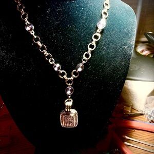 Silver  Pendant Necklace with Blue Accent Stones - Women Jewelry